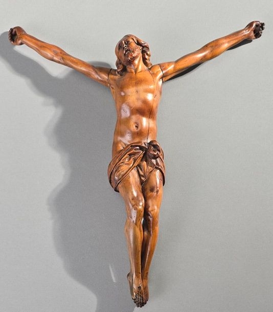 Artwork by L. Wuyts, L.WUYTS (18th century). "Christ on the cross. Carved boxwood subject. Signed on the back. 18th century H: 37cm L: 31.5 cm Old restorations, Made of carved boxwood
