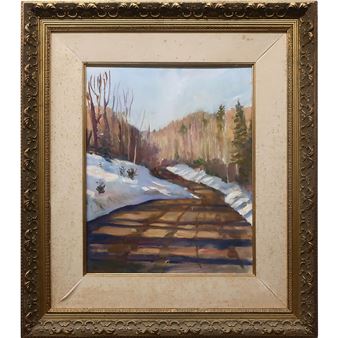 UNTITLED (MAN AND DOG ON SUNLIT WINTER ROADWAY) - Cyril Leeper