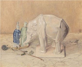 Stilleven met beelden en bloem - Maria Geertruida Maria van Hettinga Tromp