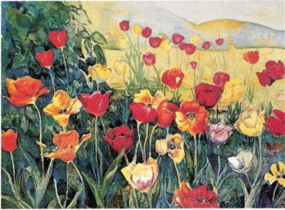 Perla Fox | Perla Fox- Original Serigraph Tulips | MutualArt
