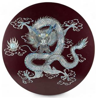 Lacquered Mother of Pearl Inlay Dragon Plaque - Yih Po