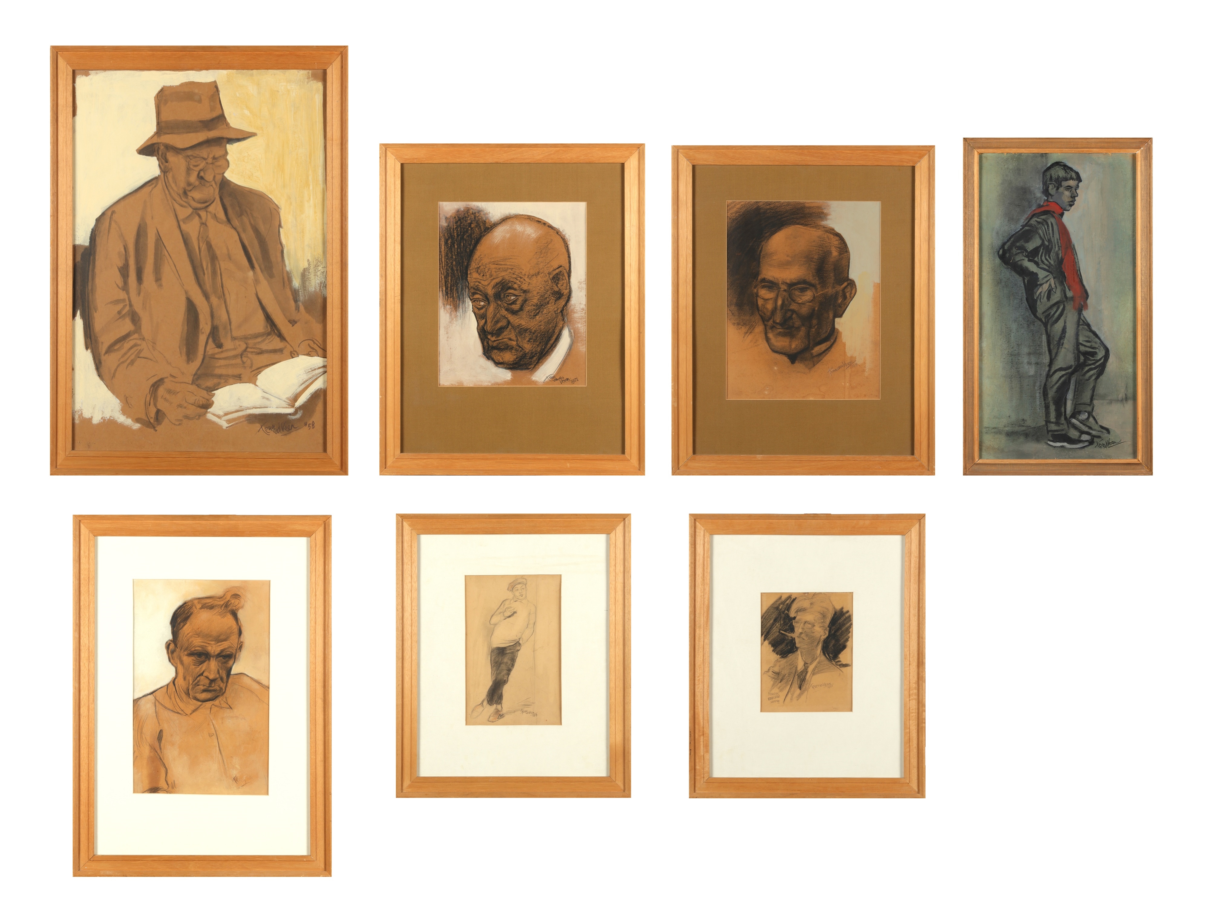 Artwork by Teun van der Veen, Teun v/d Veen Zwolle (1902-1991) - Lot with 7 artworks, Made of Mixed Media