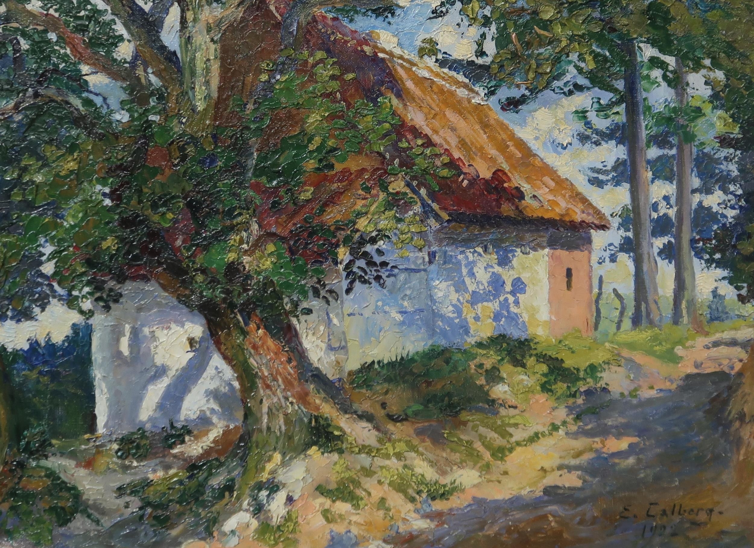 Artwork by Eugène Calberg, LITTLE WHITE COTTAGE IN THE WOODS, Made of Oil on board