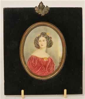 Antique painted quality miniature painting presented in ebony frame - Rose