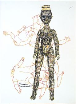 BIROBENT Martine (1955-2016) Les poupées muselées / Technique mixte et encre sur papier / Titré et signé en bas à gauche / 35 - Martine Birobent