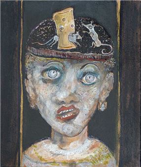 BRIANTAIS Bernard Sans titre / Technique mixte sur panneau bois / Signé et daté au dos / 26 x 22 cm fixé dans un cadre large en bois de récupération teinté en noir - Bernard Briantais