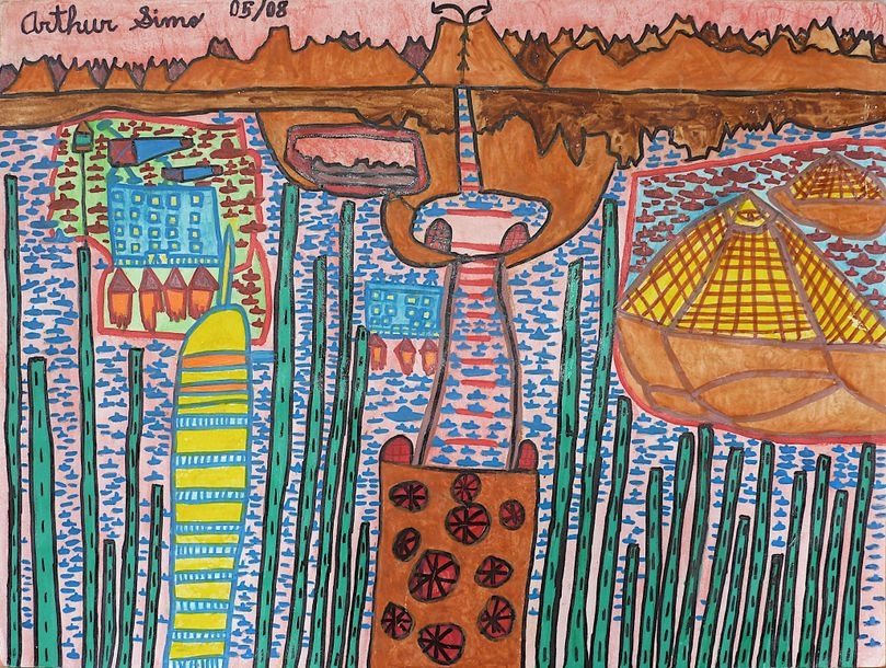 Artwork by Arthur Simo, SIMO Arthur Sans titre / Technique mixte sur papier / Signé et daté 05.08 en haut à gauche / 23 x 30, Made of Mixed media on paper