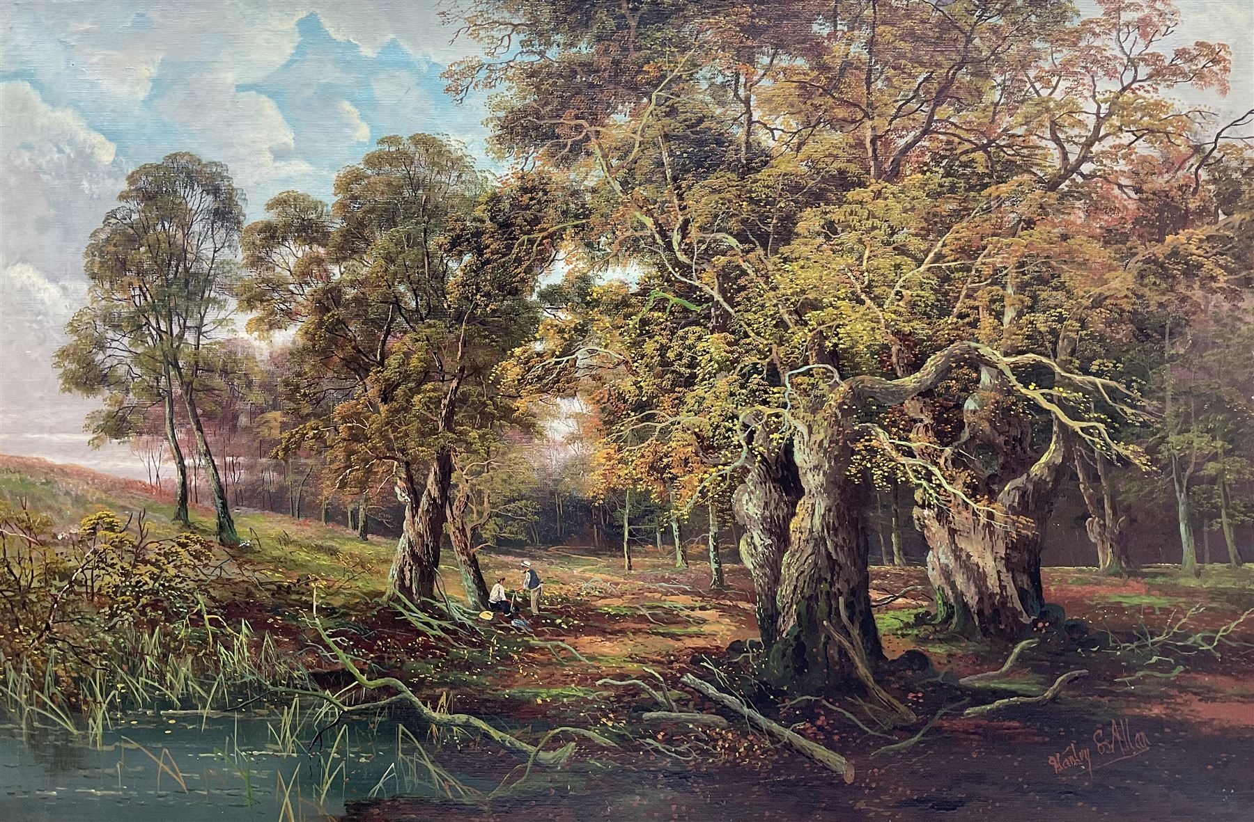 Artwork by Stanley Larpent Allan, Figures Picnicking in a Wooded Landscape, Made of oil on canvas