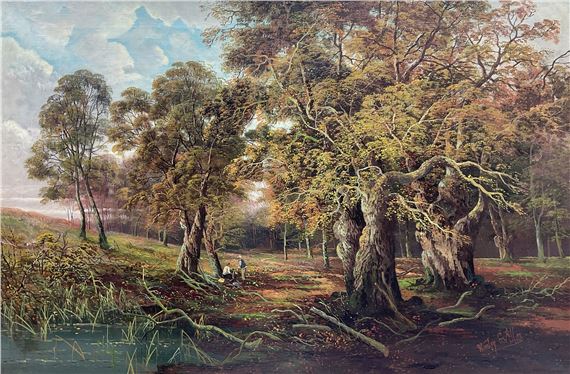 Figures Picnicking in a Wooded Landscape - Stanley Larpent Allan