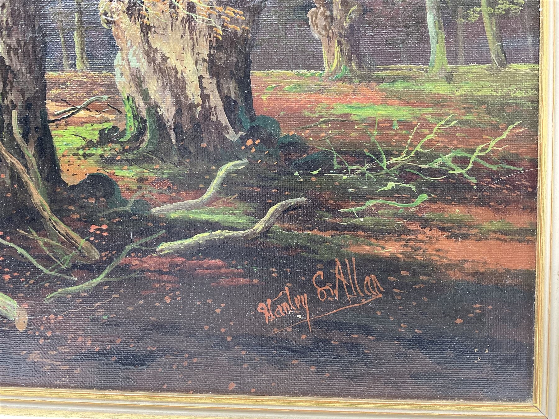 Artwork by Stanley Larpent Allan, Figures Picnicking in a Wooded Landscape, Made of oil on canvas