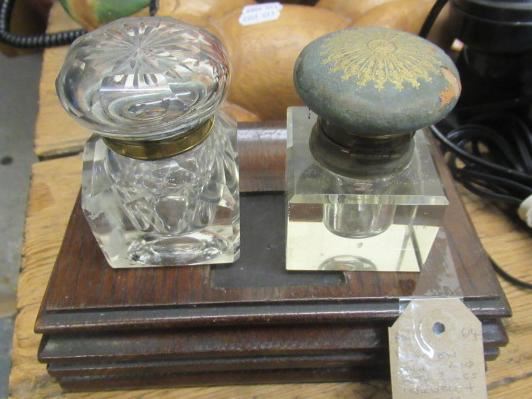 Wells | WOOD INK STAND WITH TWO GLASS WELLS | MutualArt