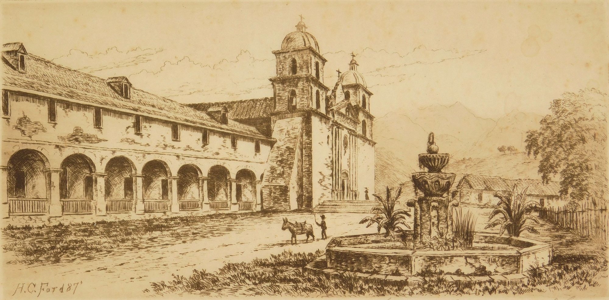 Artwork by Henry Chapman Ford, Mission, Santa Barbara, Made of etching on laid paper