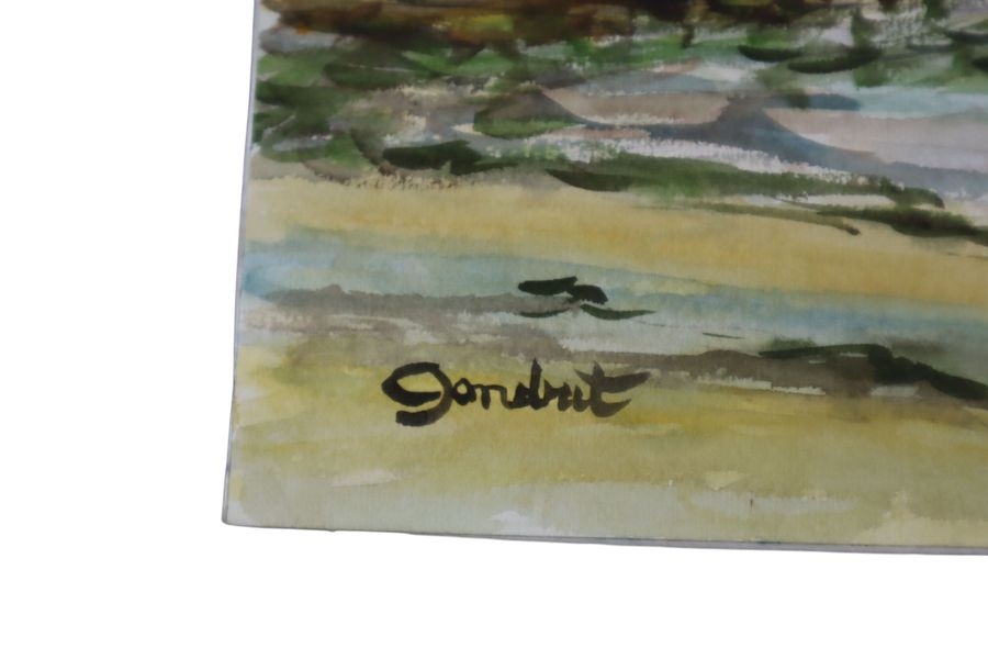 Artwork by Lucien Gondret, L'embarcadère à l'île au Moines, Made of Two watercolors on paper