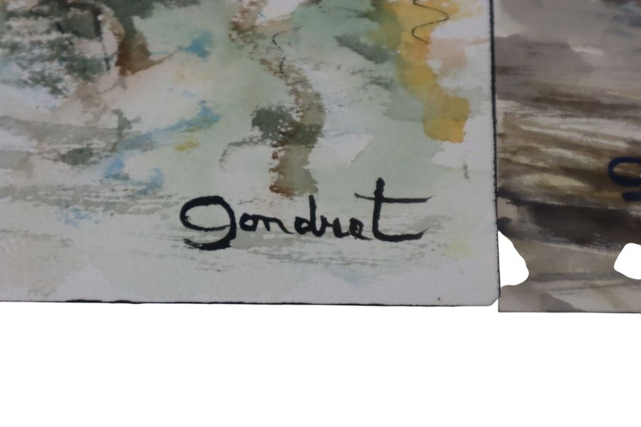 Artwork by Lucien Gondret, Sailing school on Belle-Ile Breton harbor, Made of Two watercolors on paper