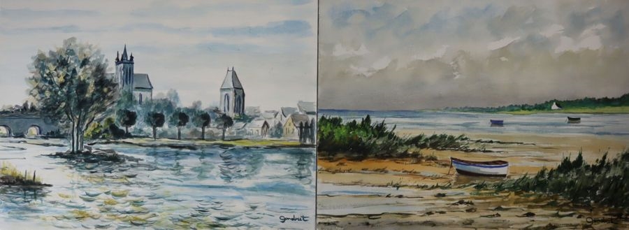 Artwork by Lucien Gondret, Low tide, Made of Two watercolors on paper
