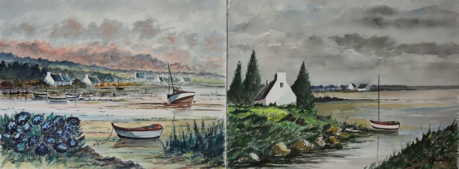 Artwork by Lucien Gondret, Bretagne Brittany, Made of Two watercolors on paper