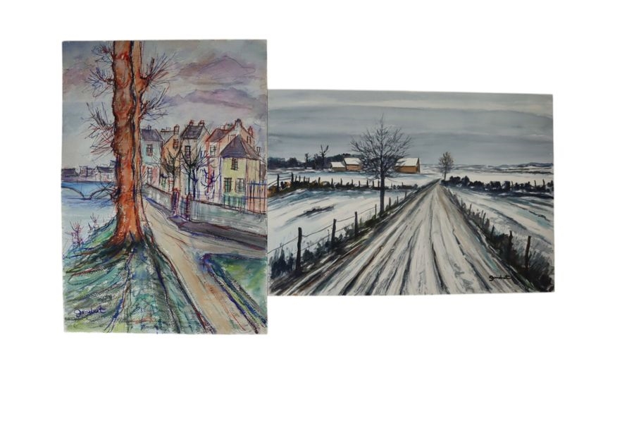 Artwork by Lucien Gondret, The old tree Snow in the Vexin, Made of watercolors on paper