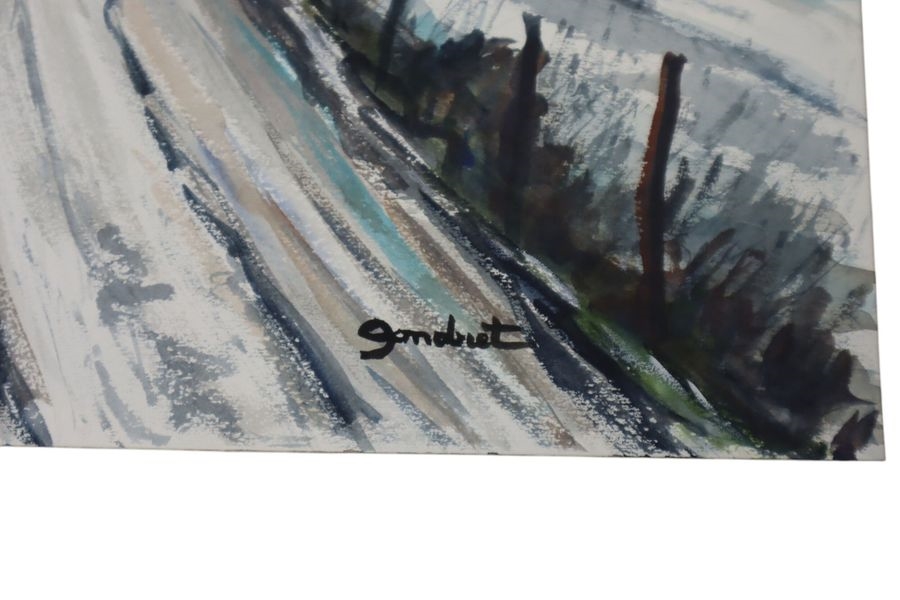 Artwork by Lucien Gondret, The old tree Snow in the Vexin, Made of watercolors on paper