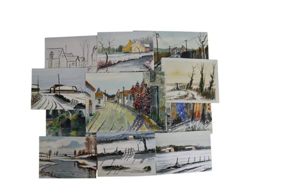 Reunion of 13 small-format watercolors and sketches by Lucien Gondret