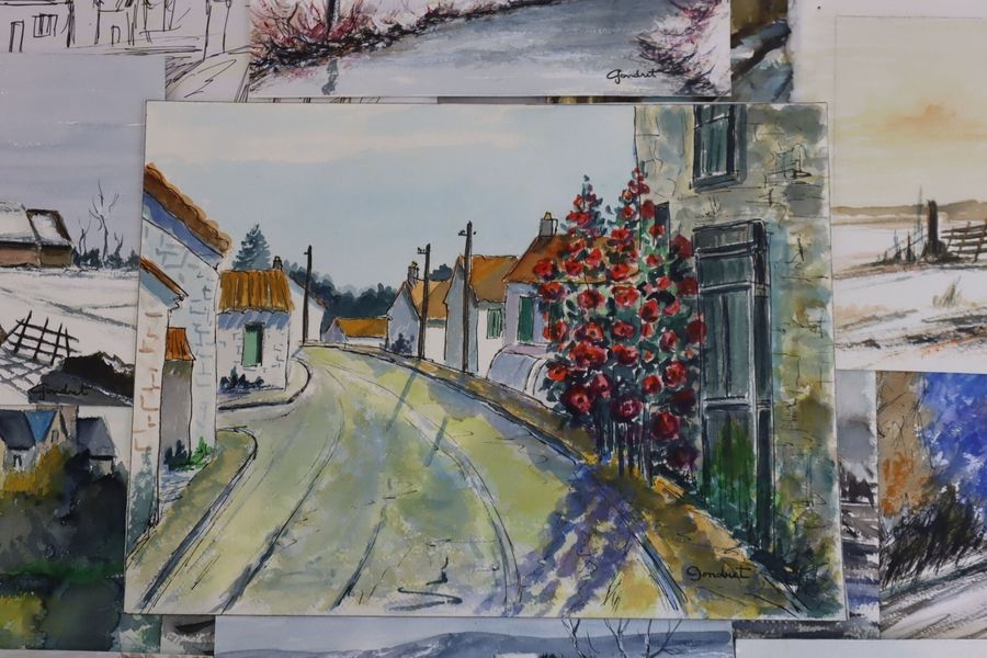 Artwork by Lucien Gondret, Reunion of 13 small-format watercolors and sketches, Made of watercolors and sketch