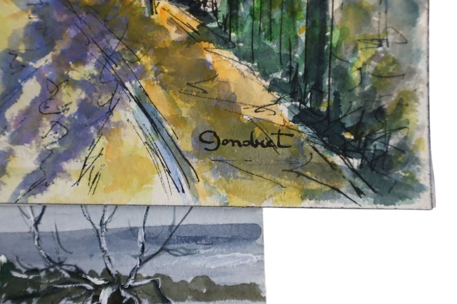 Artwork by Lucien Gondret, Reunion of 13 small-format watercolors and sketches, Made of watercolors and sketch