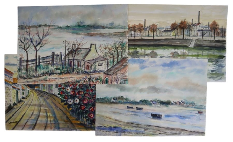 Artwork by Lucien Gondret, River bank, Made of watercolors