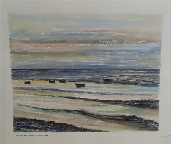 Boats at low tide by Lucien Gondret