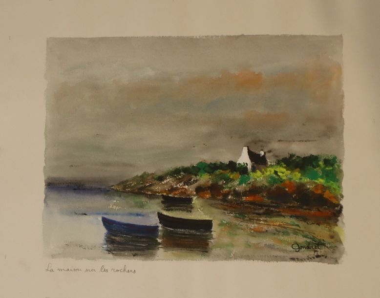 Artwork by Lucien Gondret, The house on the rocks, Made of Watercolor on paper