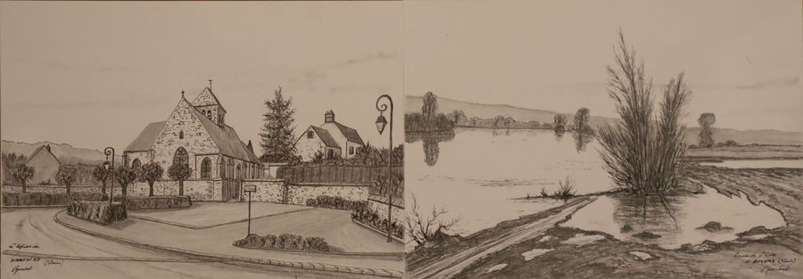 Artwork by Lucien Gondret, Auvers and Arthies Two, Made of ink and pencil drawings