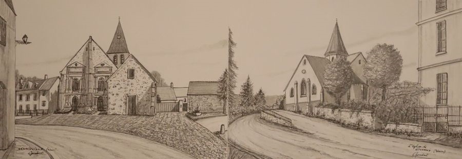 Artwork by Lucien Gondret, Genainville and Giverny Two, Made of ink and pencil drawings