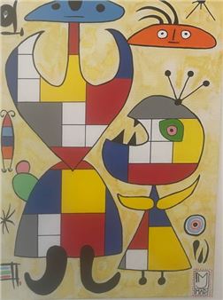 MAD (Contemporary school) "The Shadoks and The Mouse Two oil on canvas signed - Mad