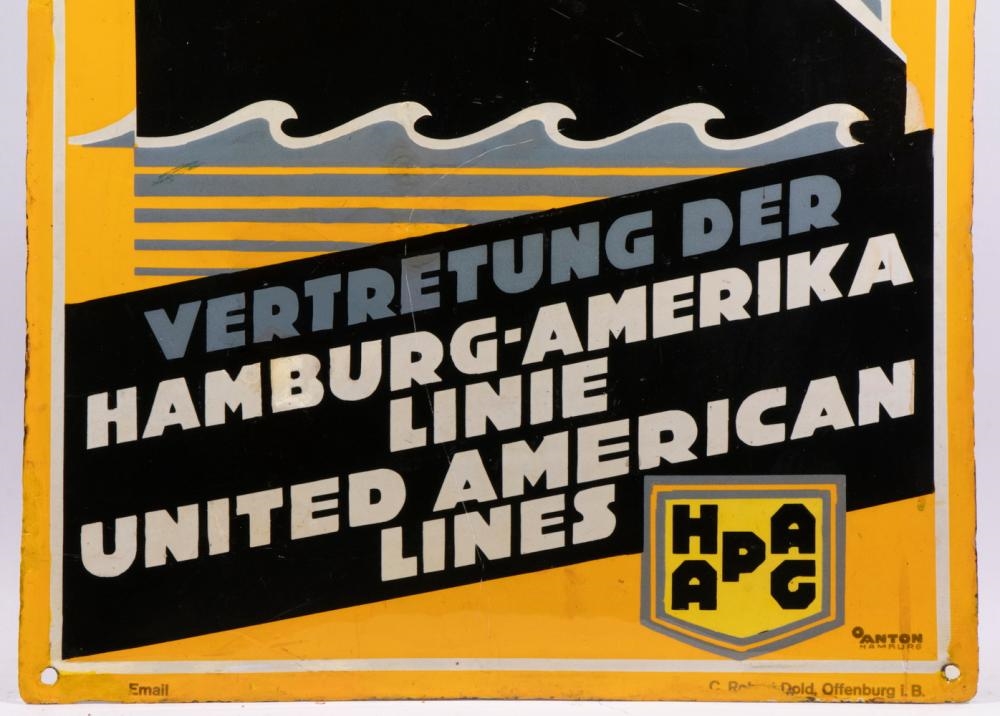 Artwork by C. Robert, HAMBURG-AMERIKA LINE PORCELAIN SIGN, Made of Enamel Porcelain