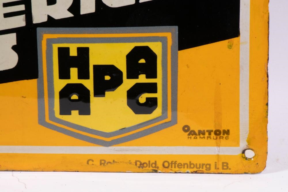 Artwork by C. Robert, HAMBURG-AMERIKA LINE PORCELAIN SIGN, Made of Enamel Porcelain