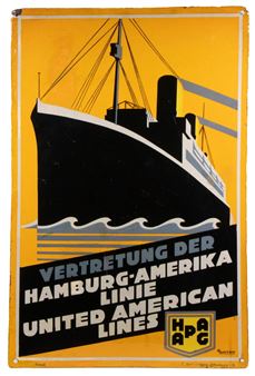 HAMBURG-AMERIKA LINE PORCELAIN SIGN - C. Robert
