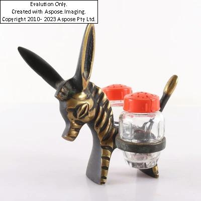 Artwork by Walter Bosse, (Wien 1904-1979 Iserlohn), 3 Tierfiguren, "Giraffe", "Kuh (Stifthalter)" u. "Zebra "Salz- u. Pfefferhalter), für Herta Baller um 1950/60, vollplastische, teilw. patinierte Bronzegüsse, Höhen 18, 7,5 u. 11 cm, Altersspuren, partiell abgerieben, Made of Bronze