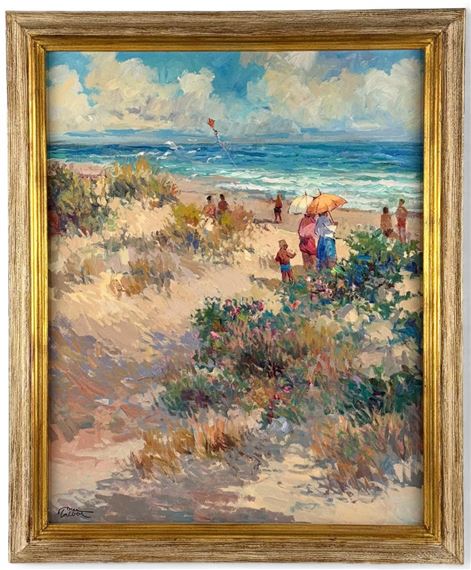 Tom Talbot Oil on Canvas Beach Scene - Tom Talbot