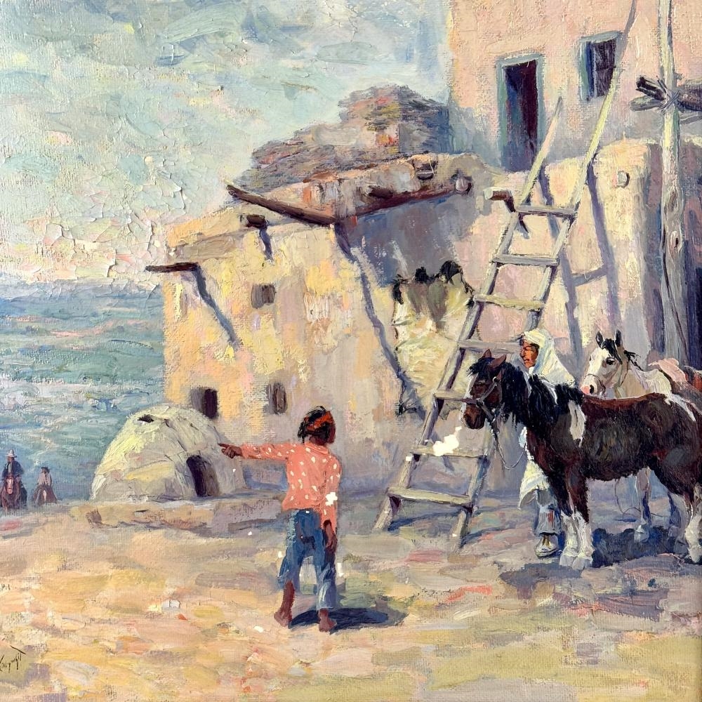 Artwork by Raphael Lillywhite, "Unexpected Visitors" by Raphael Lillywhite, Made of Oil on canvas board