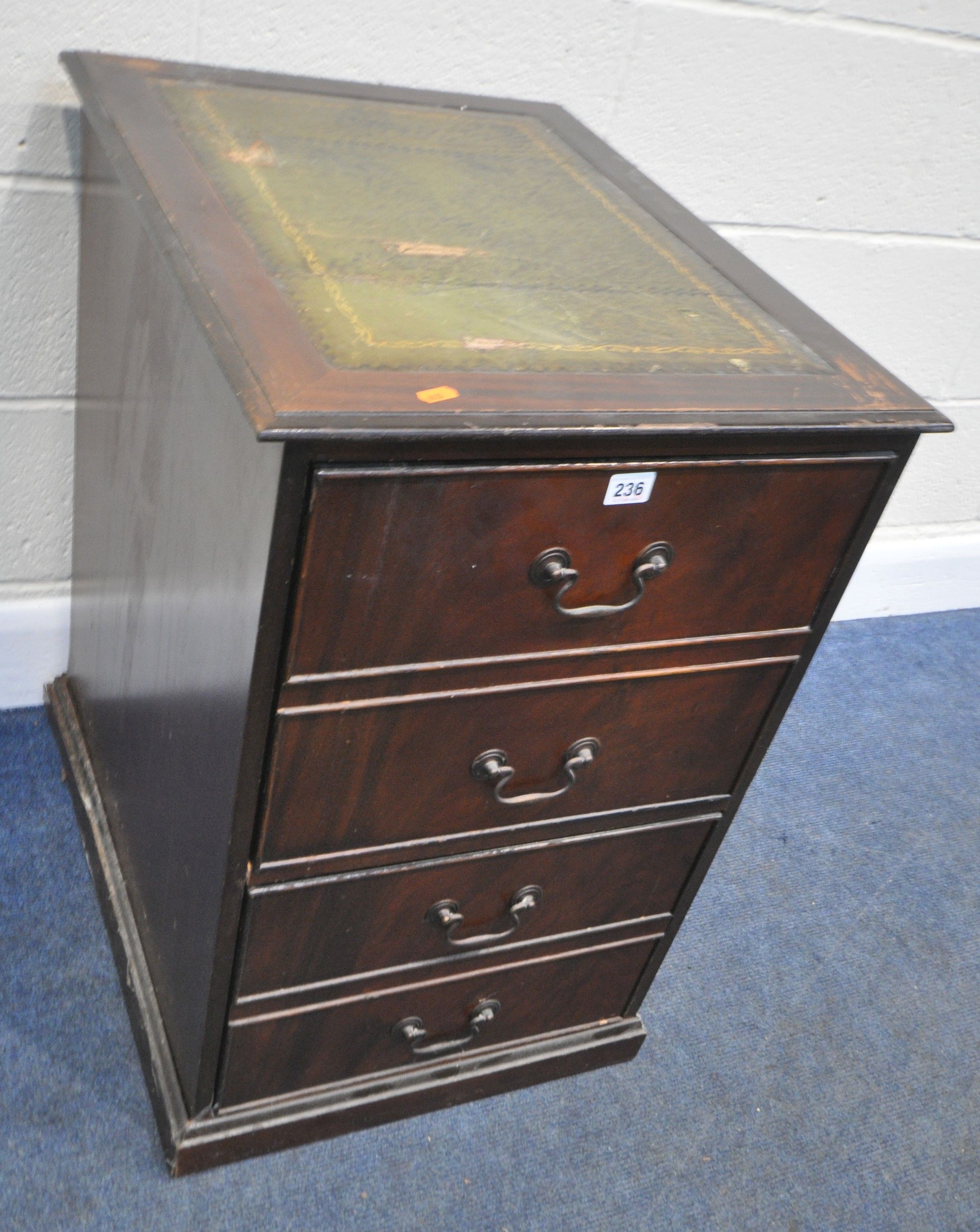 Green | A 20TH CENTURY MAHOGANY TWO DRAWER FILING CABINET, with a green ...