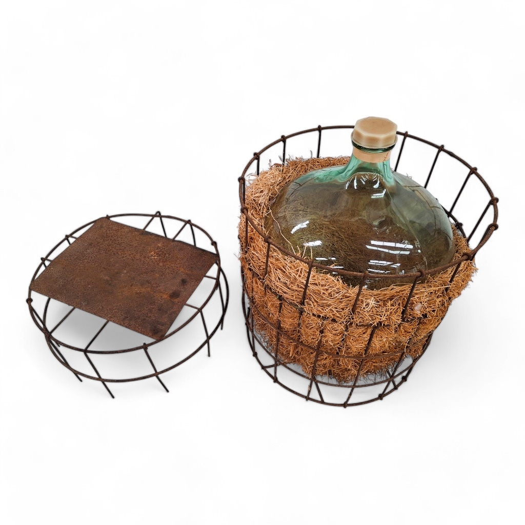 Demijohn Carboy en verre dans un panier de rangement en plastique pour fabrication de vin, fermenteur de ballon à col large (Demijohn) 20 L