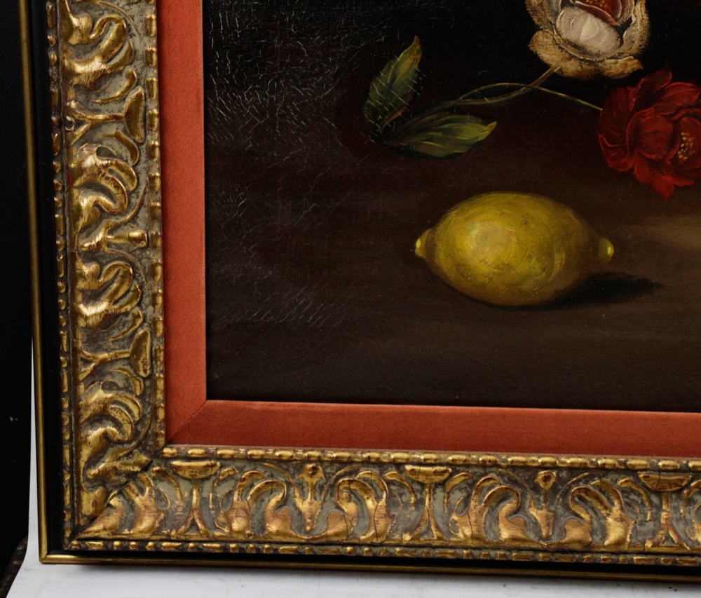 Artwork by R.linares, Still Life of Flowers and Fruit, Oil on Canvas, Made of oil on canvas