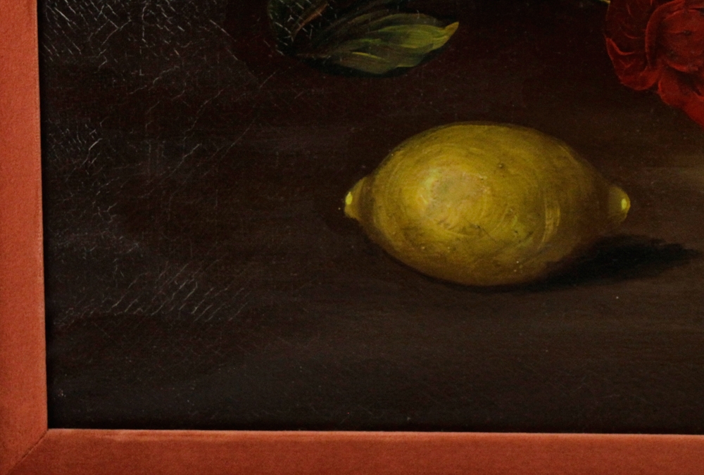 Artwork by R.linares, Still Life of Flowers and Fruit, Oil on Canvas, Made of oil on canvas