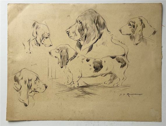 Jean-Jacques Rousseau | Cinq croquis de chien - Lot | MutualArt