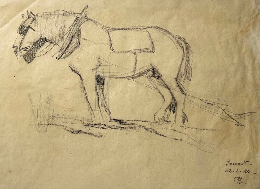 Artwork by Pierre Lemarchand, Horse and carriage - Lot, Made of cream wove paper