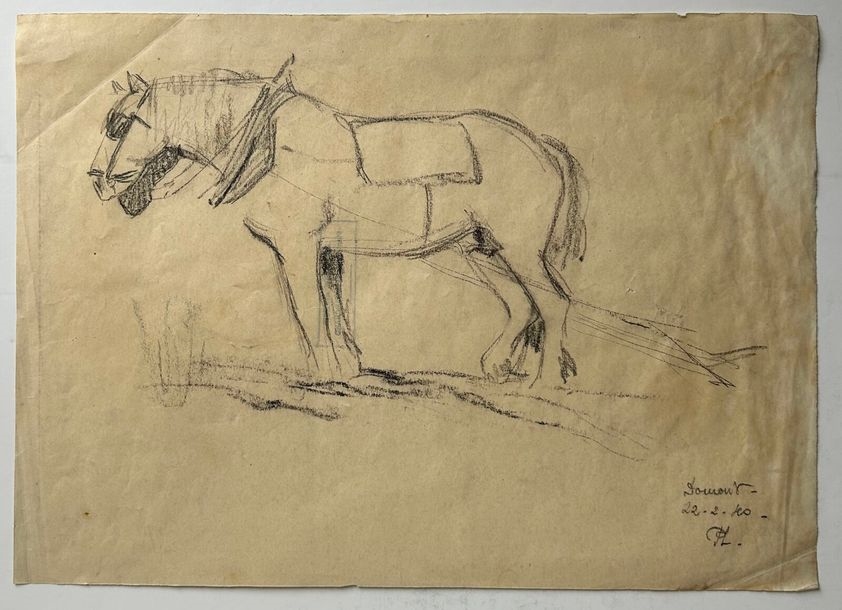 Artwork by Pierre Lemarchand, Horse and carriage - Lot, Made of cream wove paper