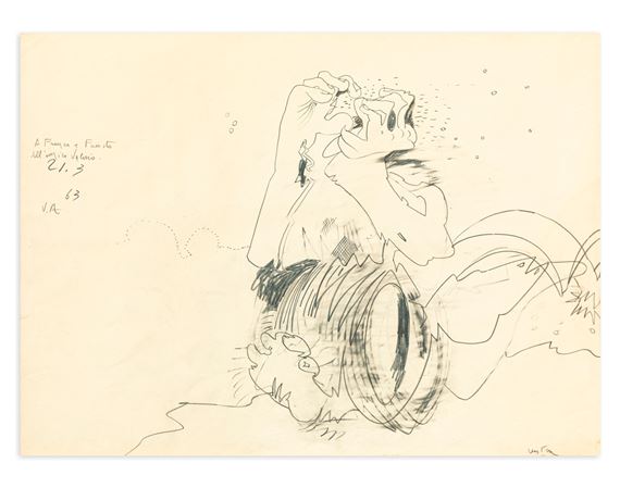 A drawing of a woman holding a camera in her hand.