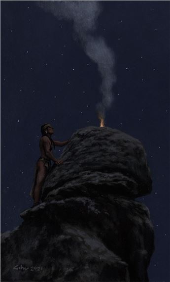 Signal Fire to the Mountain God (Study after Edward Curtis), 2021 by Bradley W. Giles, 2021