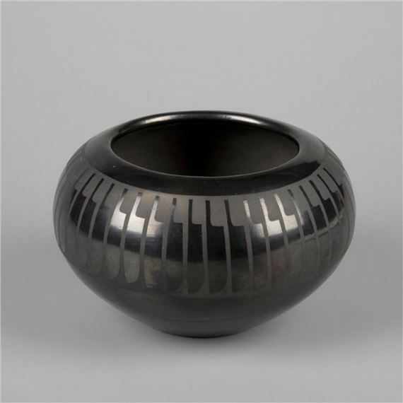 Feather Blackware Pot by Maria Montoya Martinez, Popovi Da, circa 1960