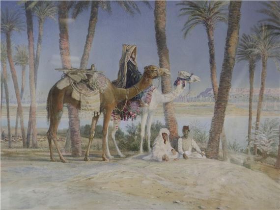 Middle Eastern scene with camels and figures by Walter Severn, 1830
