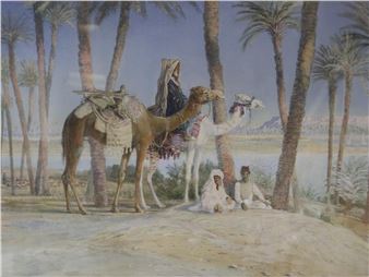 Middle Eastern scene with camels and figures - Walter Severn