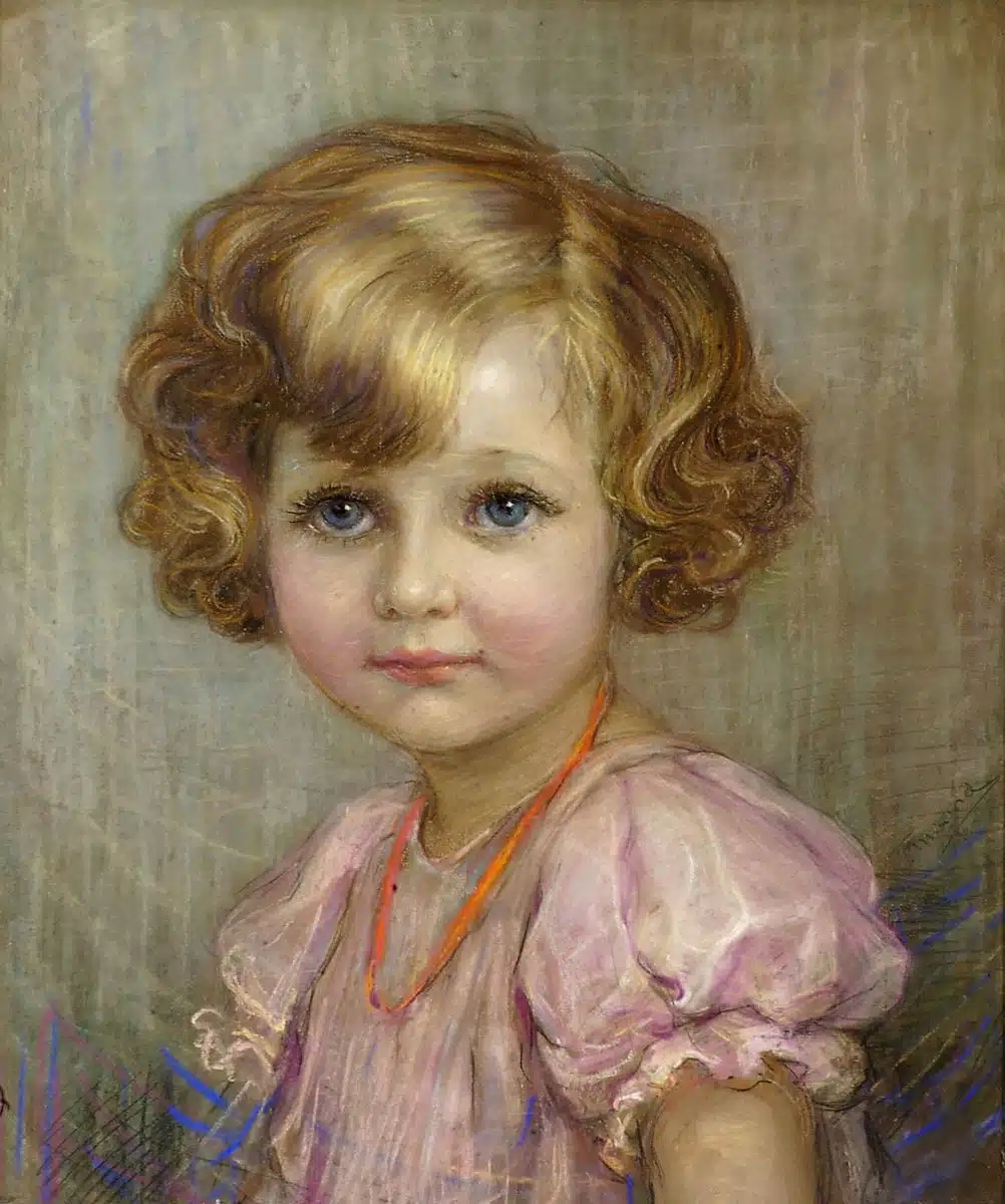 Artwork by T. Marwid, DZIEWCZYNKA W RÓŻOWEJ SUKIENCE, ok. 1935, Made of pastel on paper